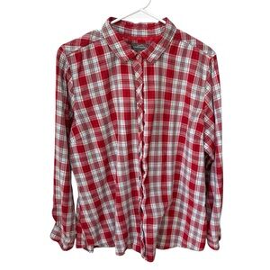 Eddie Bauer Plaid Flannel Top Women’s XXL Red Multicolor Button Down